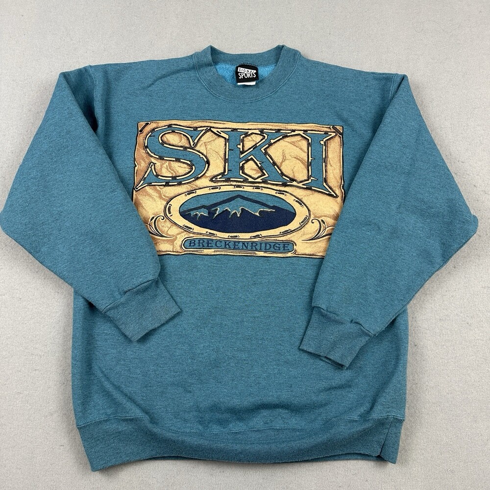 Vintage Breckenridge Sweatshirt Men Large Blue Ski Mountain Crewneck USA L